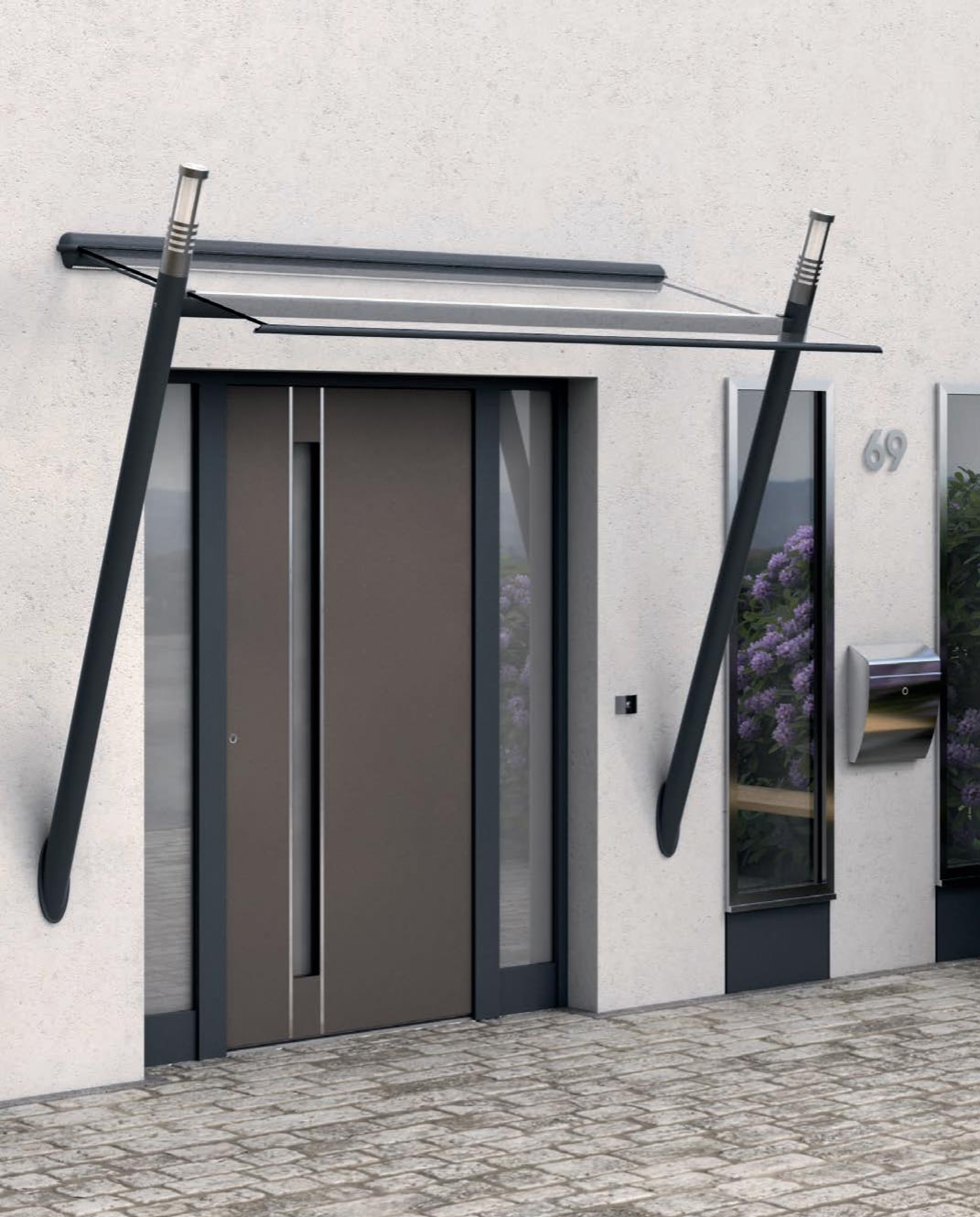 Kompotherm Referenz Vordach mit Beleuchtung von Sonne Rundum in Hamburg